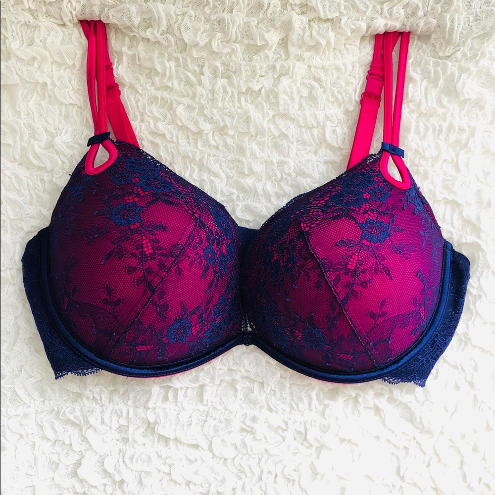 Victoria’s Secret 38D push-up hot pink navy lace